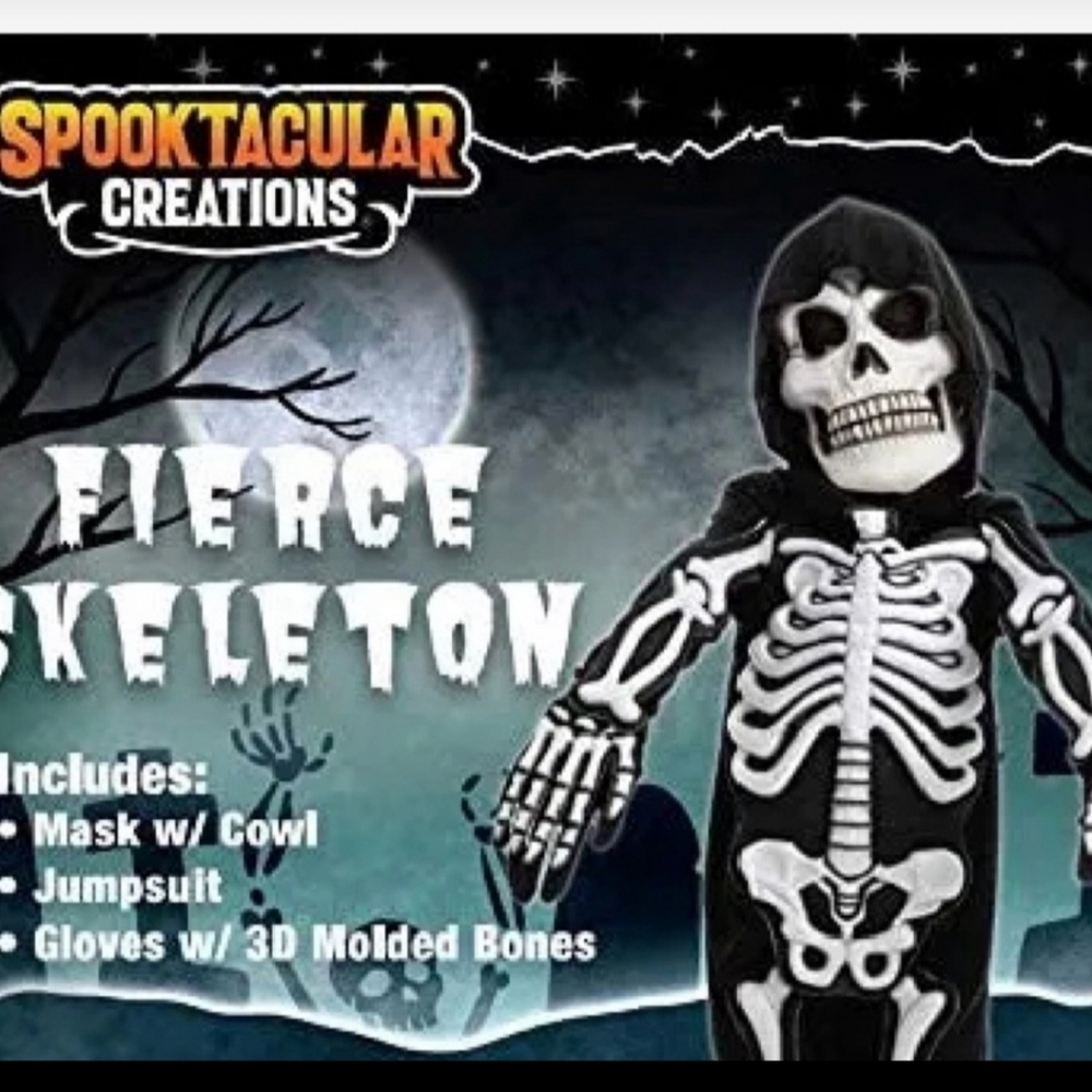 NWT 'Fierce Skeleton' Kids Halloween Costume - Black and White. Sz: S
